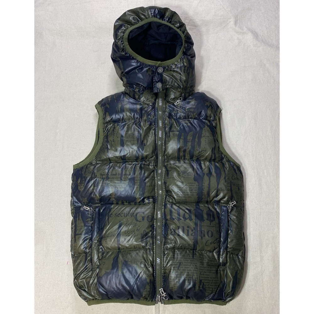 John Galliano Printed Gazette Camo Puffer Vest Down Jacket size 32/46